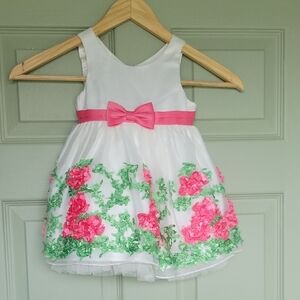 American Princess White Dress with Pink and Green Floral Accents